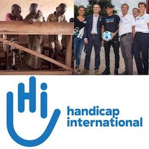 Hilfsorganisation Handicap International Logo und Botschafter Neymar